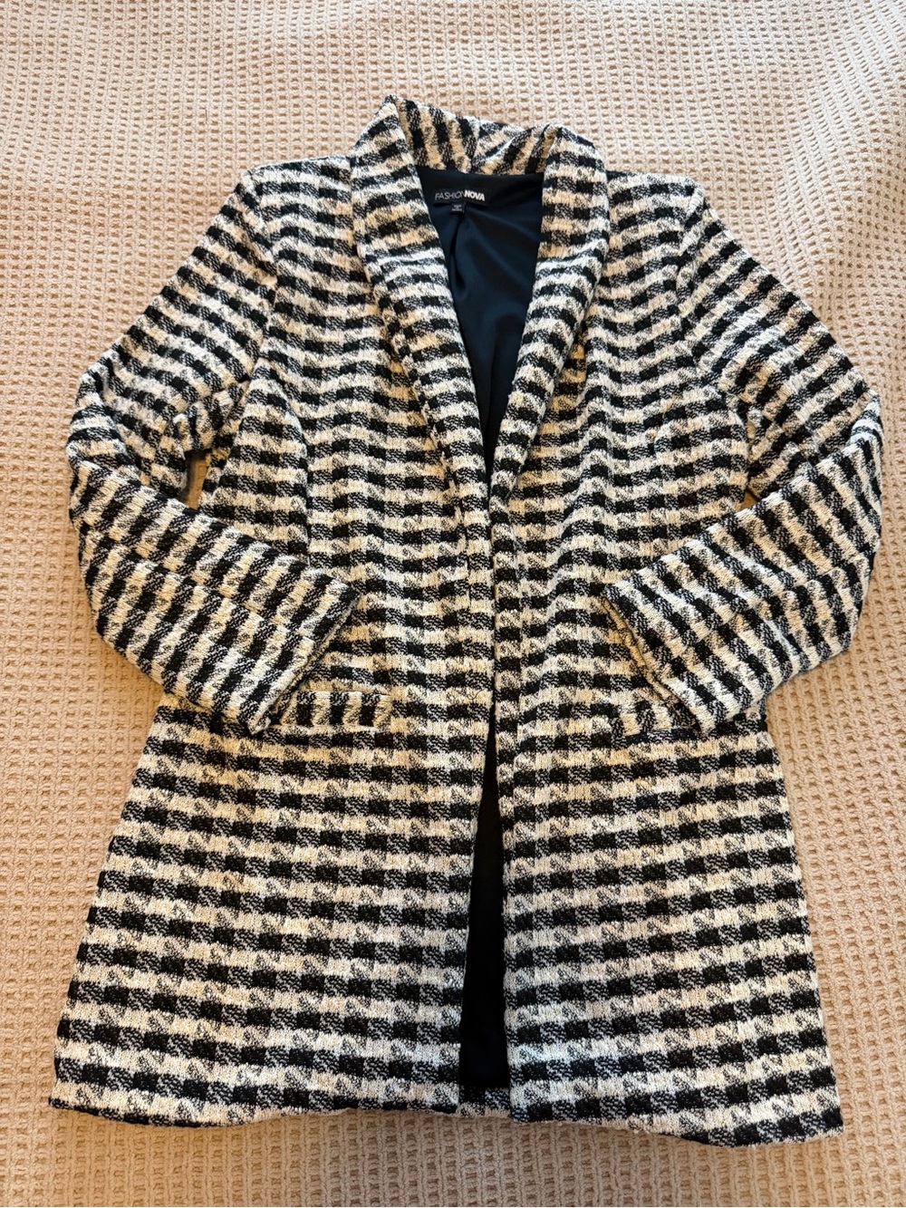 Fashion Nova Black & White Textured Boucle Blazer Coat and Mini Skirt set